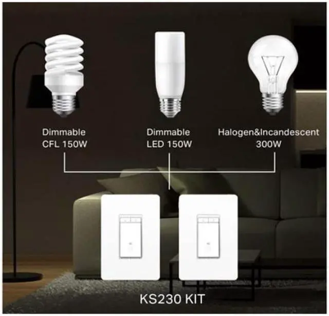 Alt view image 3 of 7 - Kasa Smart 3 Way Dimmer Switch KIT, Dimmable Light Switch Compatible with Alexa, Google Assistant and SmartThings, Neutral Wire Needed, 2.4GHz, ETL Certified, No Hub Required (KS230 KIT_V2), White