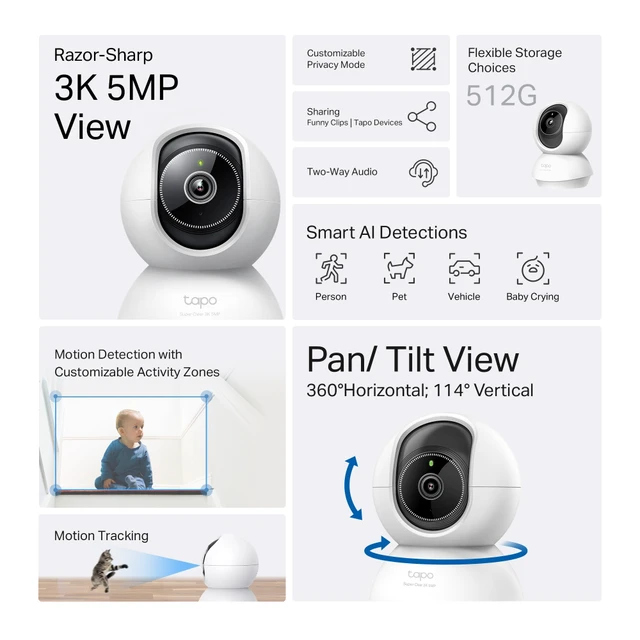 Alt view image 3 of 10 - TP-LINK Tapo C230 2880 x 1620 MAX Resolution Wireless Pan/Tilt AI Home Security Wi-Fi Camera