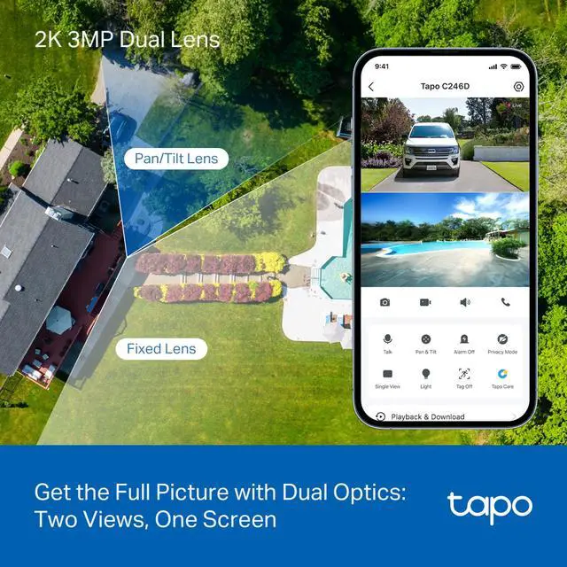 Alt view image 4 of 13 - TP-LINK Tapo C246D 2304 x 1296 MAX Resolution Wireless Indoor/Outdoor Dual Lens Pan/Tilt Security Camera