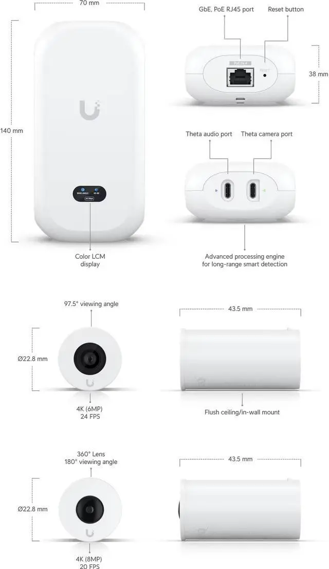 Alt view image 4 of 8 - Ubiquiti Networks UniFi Protect AI Theta Security Camera System 12 Megapixel Indoor 4K Network Camera - Color - Fisheye