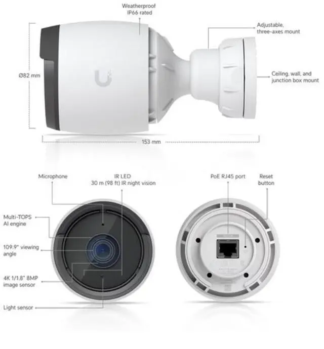 Alt view image 5 of 5 - Ubiquiti Networks UniFi G6 4K UHD Outdoor Network Bullet Camera with Night Vision (White)