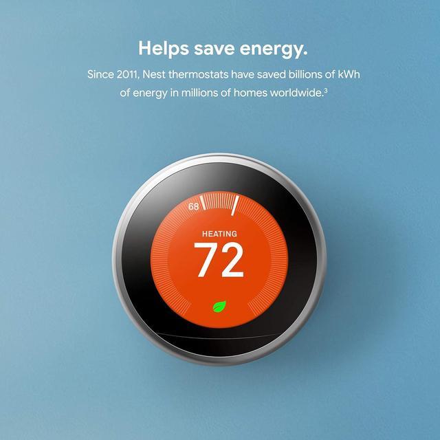 Alt view image 3 of 13 - Google Nest Learning Thermostat - Programmable Smart Thermostat for Home - 3rd Generation Nest Thermostat - Works with Alexa - Stainless Steel