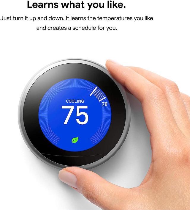 Alt view image 5 of 13 - Google Nest Learning Thermostat - Programmable Smart Thermostat for Home - 3rd Generation Nest Thermostat - Works with Alexa - Stainless Steel