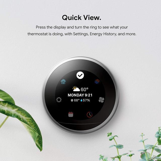Alt view image 10 of 13 - Google Nest Learning Thermostat - Programmable Smart Thermostat for Home - 3rd Generation Nest Thermostat - Works with Alexa - Stainless Steel