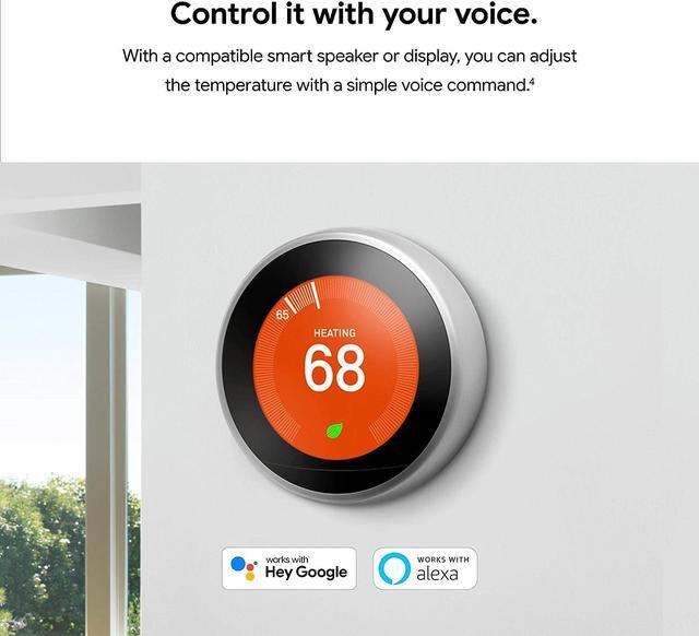 Alt view image 13 of 13 - Google Nest Learning Thermostat - Programmable Smart Thermostat for Home - 3rd Generation Nest Thermostat - Works with Alexa - Stainless Steel