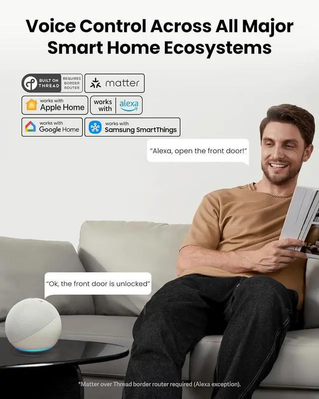 Alt view image 7 of 8 - Lockin Veno Go - Smart Lock - Palm Vein Keyless Entry Door Lock - 5 Unlock Methods, Built-in WiFi, Smart-Home Compatible - Front Door Security - 14-Month Battery - Dual Batteries