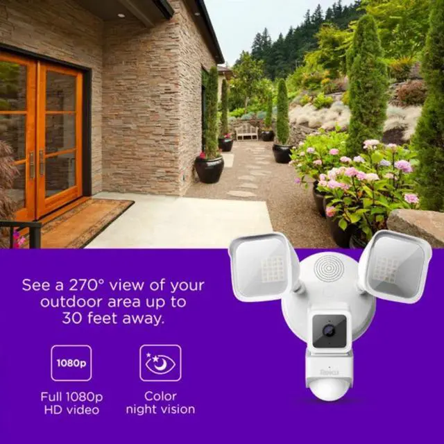 Alt view image 3 of 4 - Roku Floodlight Wired Camera, 1080p HD video & color night vision, Outdoor Surveillance Camera, White