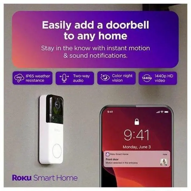 Alt view image 2 of 3 - Roku Wire-Free Video Doorbell & Chime, Wireless Smart Doorbell