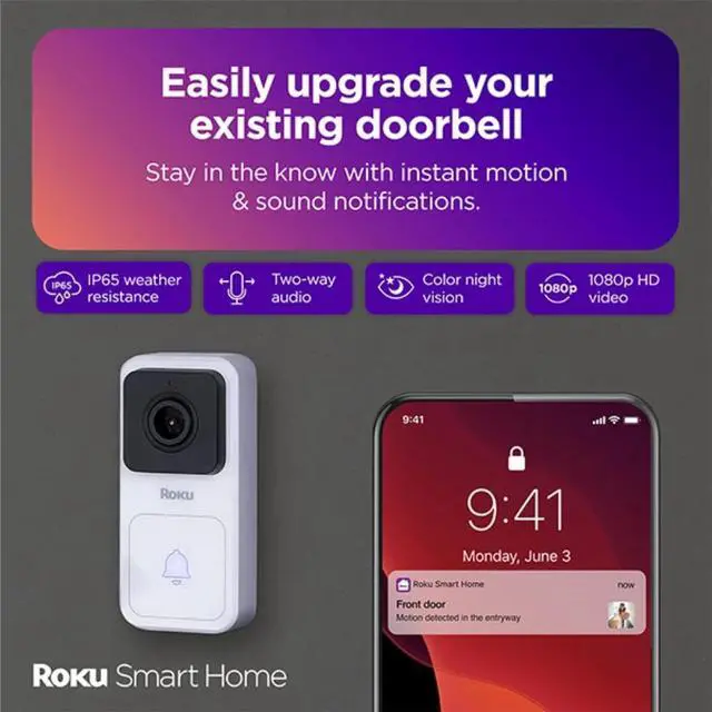 Alt view image 2 of 3 - Roku Video Doorbell & Chime, Wired Smart Doorbell
