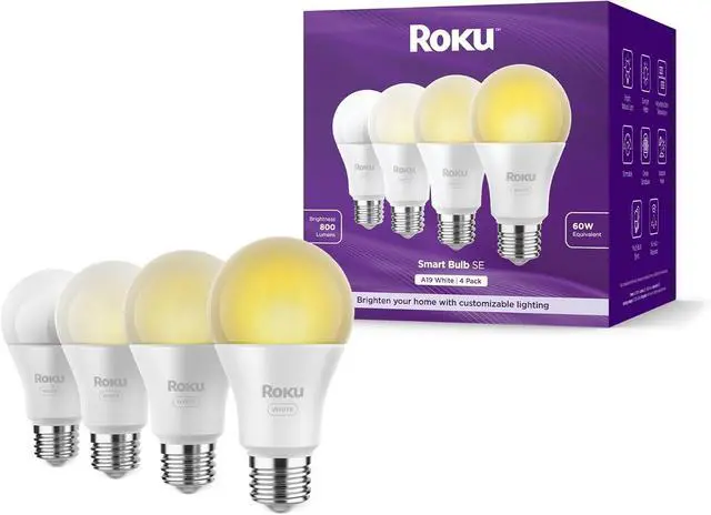 Main image of Roku Smart Bulb SE, A19 White, 4-Pack