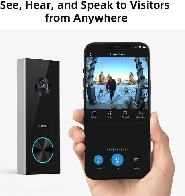 Alt view image 2 of 6 - Aosu Wireless Doorbell Pro (V8P), 3MP, 2K Resolution, Battery Powered Video Doorbell with Chime, 2.4 GHz WiFi, 180-Day Battery Life, AI Detection, IP65, 166° Super View Angle, No Monthly Fees