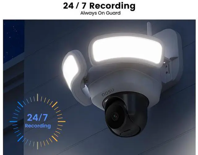 Alt view image 2 of 7 - Aosu Floodlight Cam Pro (L5P), Wired Outdoor Security Camera, 3K UHD Security Camera Outdoor, 360° Coverage Surveillance, 24/7 Recording, Motion Detection, 2600-Lumen Motion-Activated Floodlight