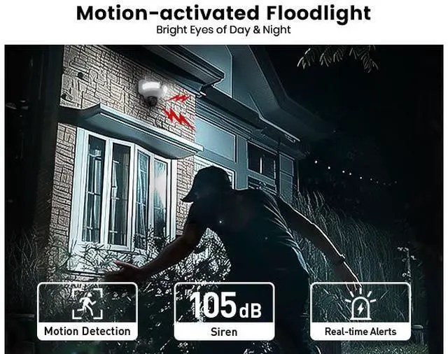 Alt view image 6 of 7 - Aosu Floodlight Cam Pro (L5P), Wired Outdoor Security Camera, 3K UHD Security Camera Outdoor, 360° Coverage Surveillance, 24/7 Recording, Motion Detection, 2600-Lumen Motion-Activated Floodlight