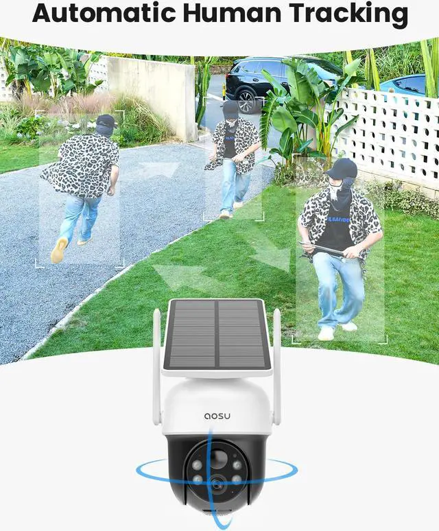 Alt view image 3 of 9 - Aosu SolarCam D1 Classic (C9C), Solar Wireless Outdoor Security Camera, 2K HD, 360° Panoramic PTZ, Wireless 2.4 GHz, Auto Tracking, Full Color Night Vision, No Monthly Fees