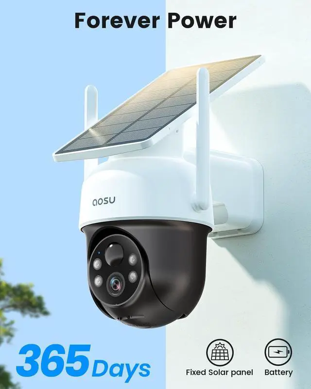 Alt view image 5 of 9 - Aosu SolarCam D1 Classic (C9C), Solar Wireless Outdoor Security Camera, 2K HD, 360° Panoramic PTZ, Wireless 2.4 GHz, Auto Tracking, Full Color Night Vision, No Monthly Fees