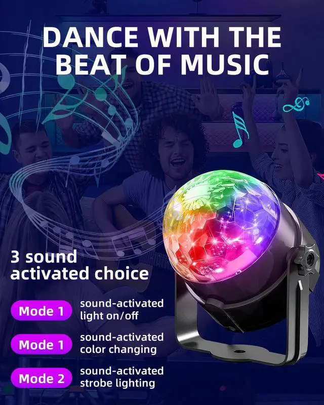 Alt view image 2 of 8 - Sound Activated Party Lights with Remote DJ Lighting, Disco Ball Strobe Stage Light for Home Room Dance Parties Birthday Karaoke Stocking Stuffers New Years Eve Halloween Christmas Decor