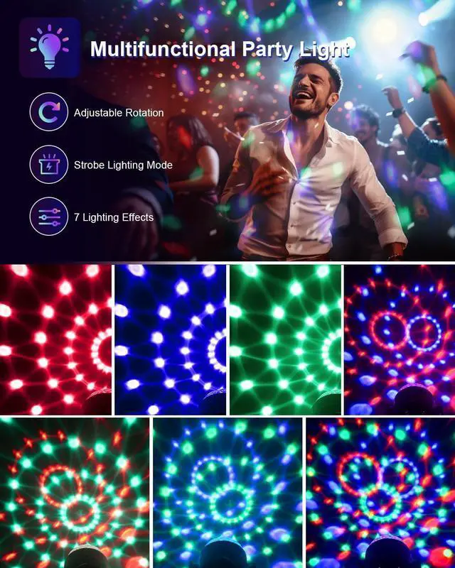Alt view image 4 of 8 - Sound Activated Party Lights with Remote DJ Lighting, Disco Ball Strobe Stage Light for Home Room Dance Parties Birthday Karaoke Stocking Stuffers New Years Eve Halloween Christmas Decor