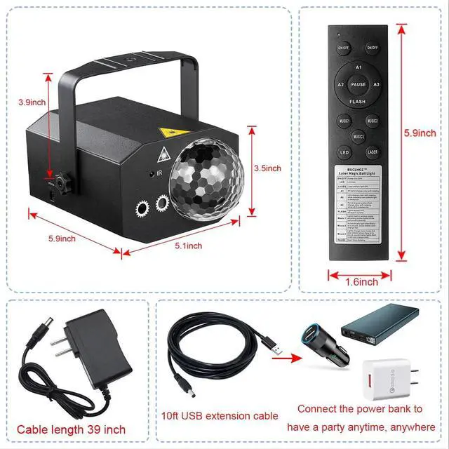 Alt view image 6 of 6 - Sound Activated Party Lights Dj Disco Ball Light with Pattern Projection, RGB Colored Strobe Stage Lighting for Parties Indoor Dance Birthday Rave Bar Karaoke Christmas Wedding Show Club