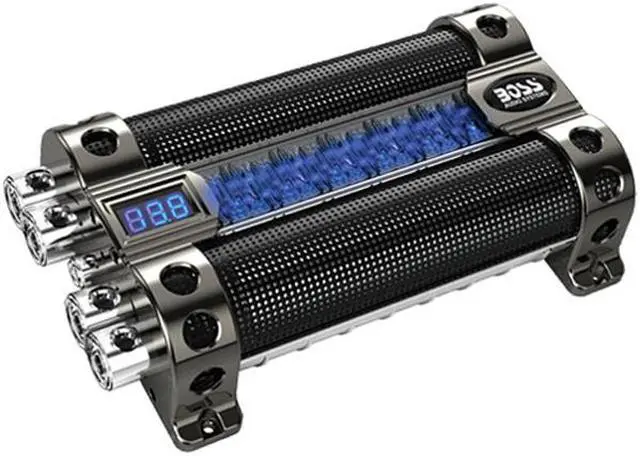 Main image of Boss CAP8 8-Farad Capacitor with Digital Voltage Meter, Black Chrome