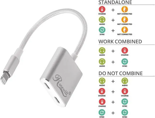 Alt view image 4 of 8 - Rosewill RCW-905R Lightning Splitter Adapter, Splitter Dual Lightning Ports, iPhone Audio and Power Lighting Cable, Lightning Audio + Charge Adapter for iPhone X iPhone 8 iPhone 7 Plus iPhone 7 iOS 10 & iOS11