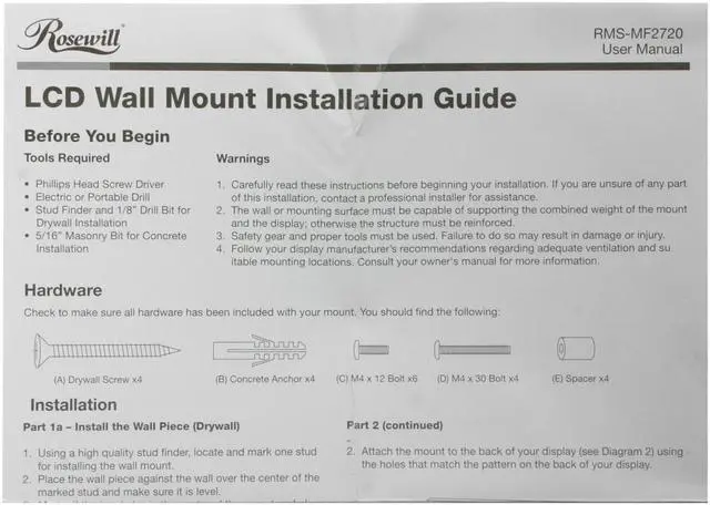 Alt view image 7 of 8 - Rosewill 13-30 Inches LCD LED Computer Monitor Mounting Kit with VESA 75 x 75 mm and 100 x 100 mm Mounting Patterns, RMS-MF2720