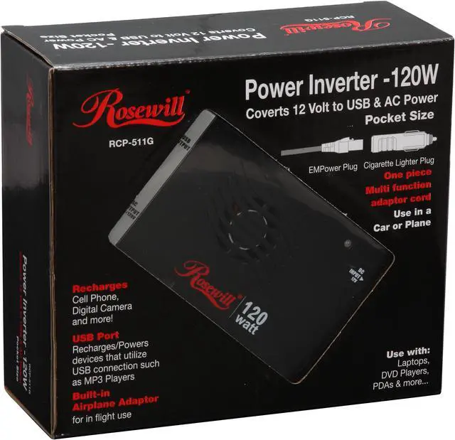 Alt view image 9 of 9 - Rosewill RCP-511G 120W Auto/Air Slim Line Power Inverter with USB Port