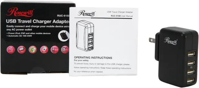 Alt view image 5 of 5 - Rosewill 2 Amp 4 Port USB Wall Charger RUC-6180 for iPhone/iPod/iPad/MP3