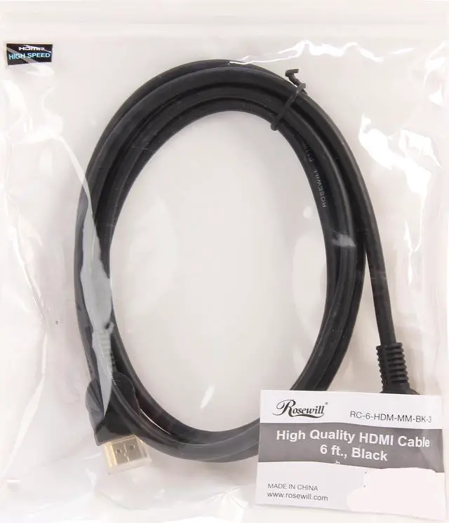 Alt view image 3 of 3 - Rosewill HDMI Cable 6 ft., Support 4K UHD (3840 x 2160) and HD 1080p, HDMI Cord 6 Feet Black Male to Male, Gold Plated Connectors, Ethernet/Audio Return Channel, RC-6-HDM-MM-BK-3