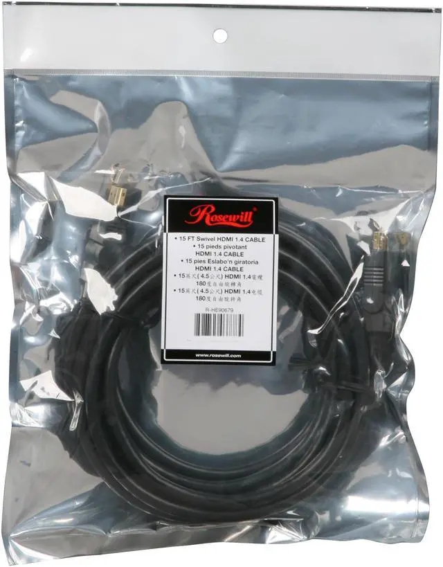 Alt view image 5 of 5 - Rosewill-Pellucid HD Series High Speed Swivel HDMI Cable with Ethernet (15 FEET)