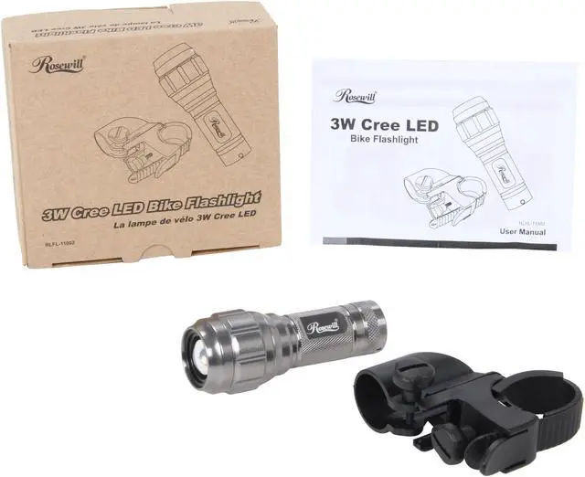 Alt view image 6 of 6 - Rosewill RLFL-11002 3W 220 Lumen Cree LED Aluminum Flashlight w/ Bicycle Bracket