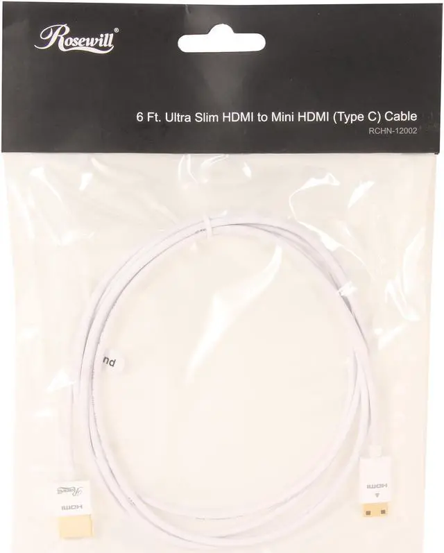 Alt view image 3 of 3 - Rosewill RCHN-12002 - 6-Foot Ultra Slim-to-Mini HDMI Cable (A to C Type) with RedMere Technology