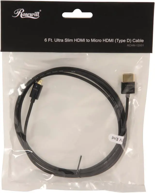 Alt view image 3 of 3 - Rosewill RCHM-12001 - 6-Foot Ultraslim-to-Micro HDMI Cable (A to D Type)