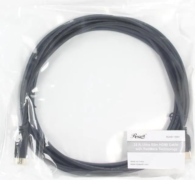 Alt view image 3 of 3 - Rosewill RCHD-13001 25 ft. Black Ultra Slim HDMI Cable w/ RedMere Technology