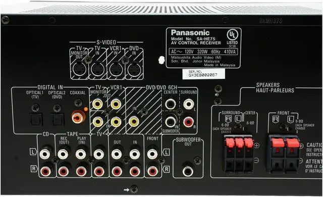 Alt view image 6 of 9 - Panasonic SA-HE75 5.1-Channel Black Home Theater Receiver