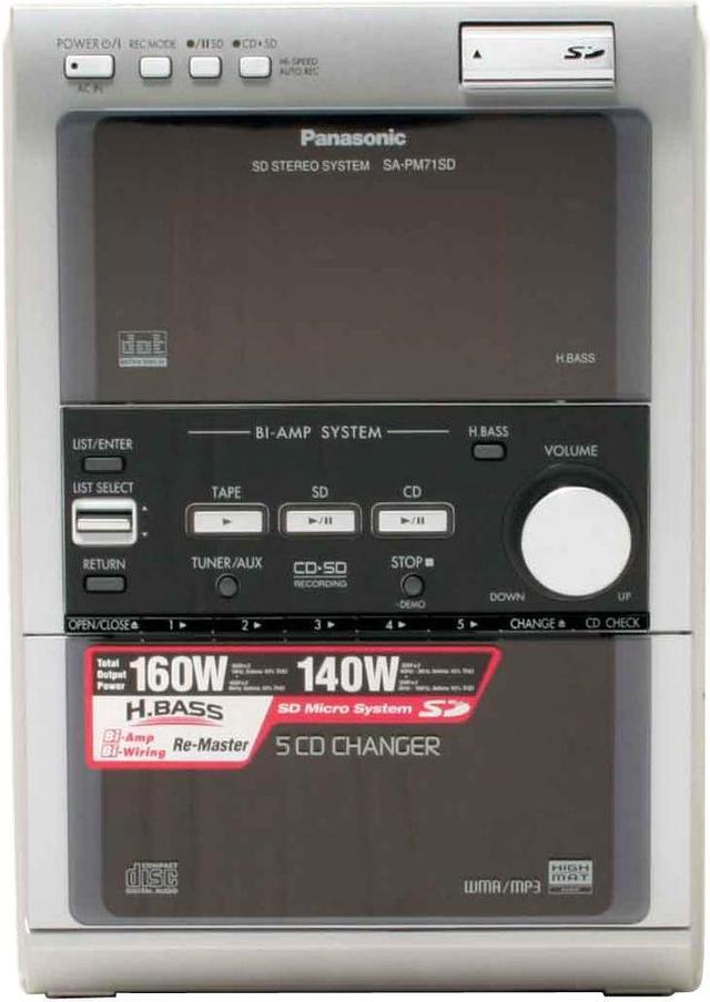 Alt view image 4 of 19 - Panasonic CD/Cassette/MP3/Radio 5-Disc Changer Shelf System SC-PM71SD