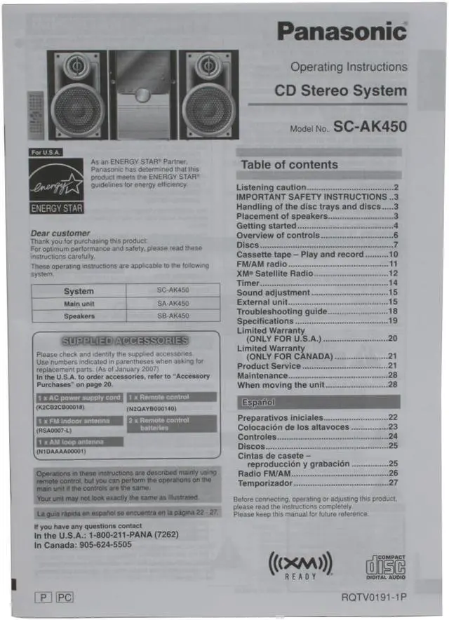 Alt view image 13 of 14 - Panasonic CD/Cassette/Radio 5-Disc Changer Mini Audio System SC-AK450