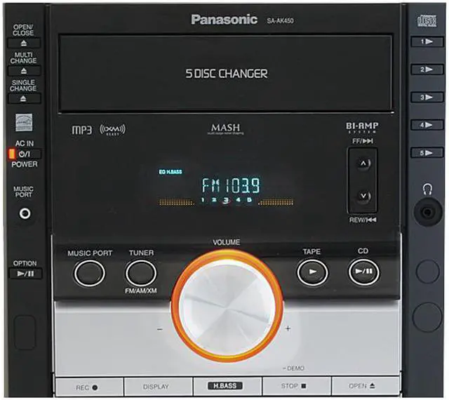 Alt view image 7 of 14 - Panasonic CD/Cassette/Radio 5-Disc Changer Mini Audio System SC-AK450