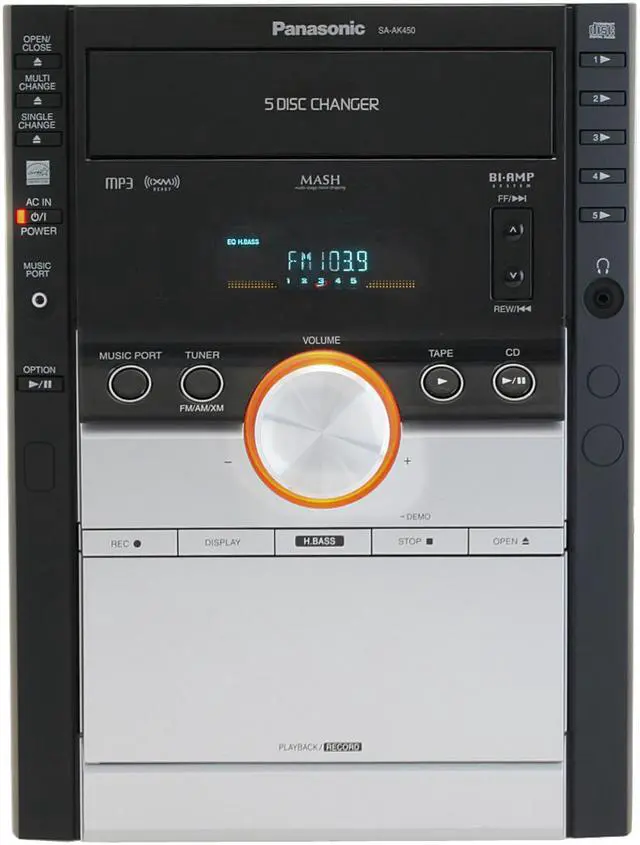 Alt view image 5 of 14 - Panasonic CD/Cassette/Radio 5-Disc Changer Mini Audio System SC-AK450