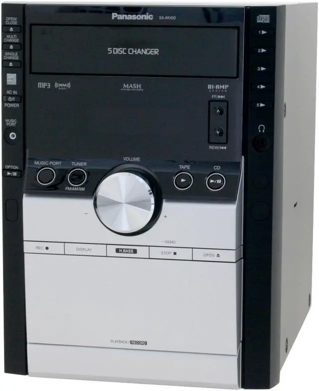 Alt view image 6 of 14 - Panasonic CD/Cassette/Radio 5-Disc Changer Mini Audio System SC-AK450
