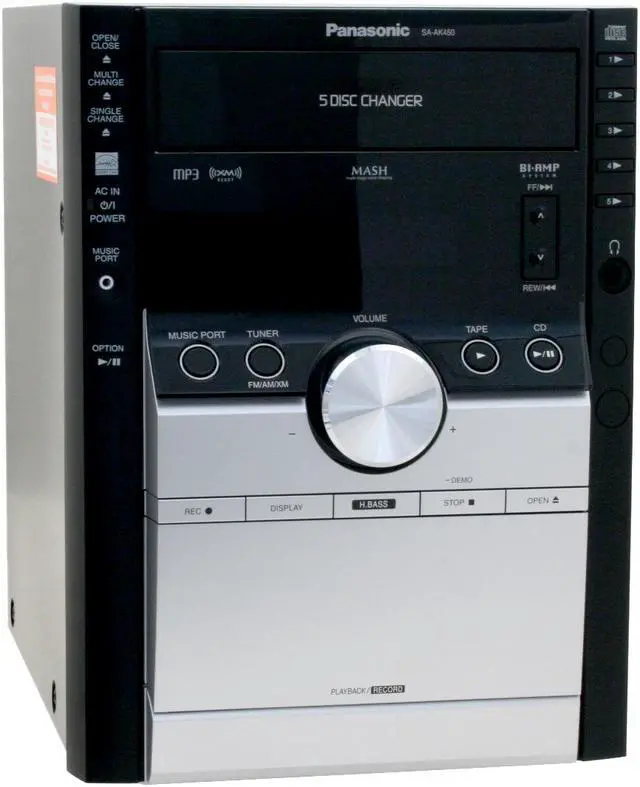 Alt view image 4 of 14 - Panasonic CD/Cassette/Radio 5-Disc Changer Mini Audio System SC-AK450