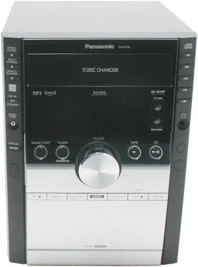 Alt view image 3 of 12 - Panasonic CD/Cassette/Radio 5-Disc Changer Mini Audio System SC-AK750