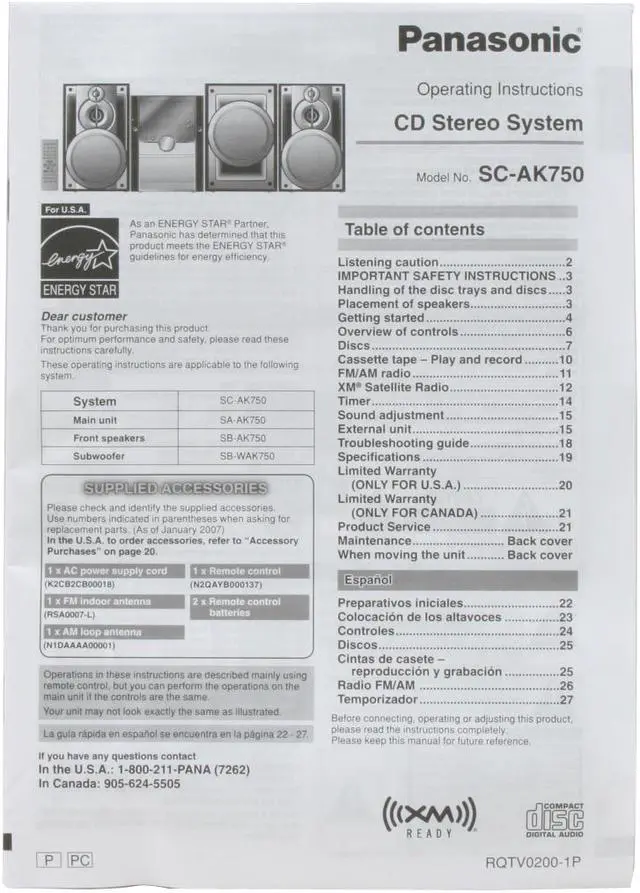 Alt view image 9 of 12 - Panasonic CD/Cassette/Radio 5-Disc Changer Mini Audio System SC-AK750