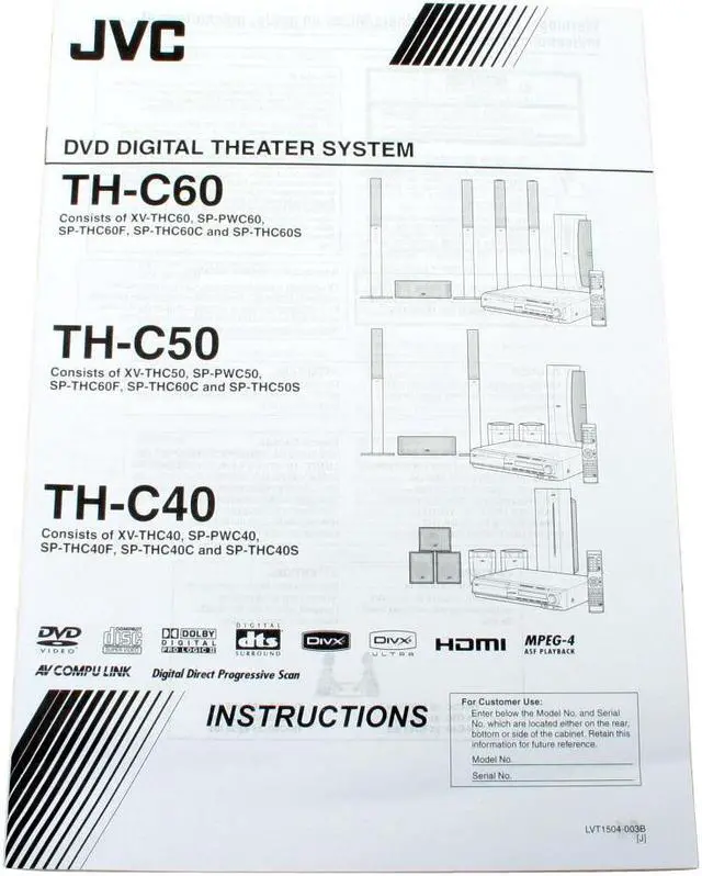 Alt view image 11 of 12 - JVC THC60 DVD Digital Theater System