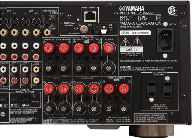 Alt view image 9 of 14 - YAMAHA RX-V3900BL 7.1-Channel Network Home Theater Receiver