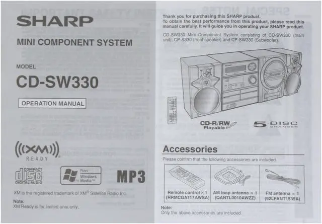 Alt view image 17 of 17 - SHARP CD/Cassette/MP3/Radio 5-Disc Changer Mini Audio System CD-SW330
