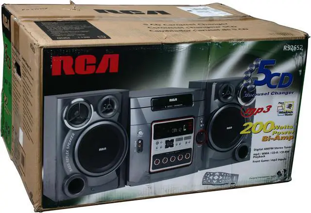 Alt view image 6 of 6 - RCA CD/MP3/Radio 5-Disc Changer Shelf System RS2652
