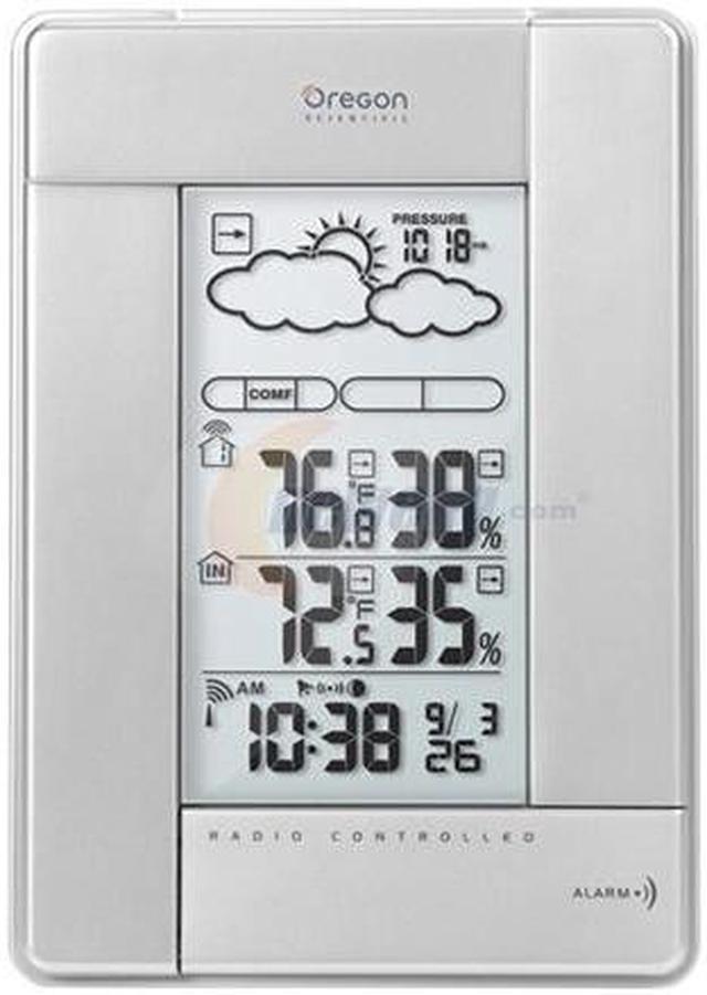 Oregon Scientific BAR-388HGA-SILVER Wireless Weather Station with Humidity  Display and Atomic Clock 
