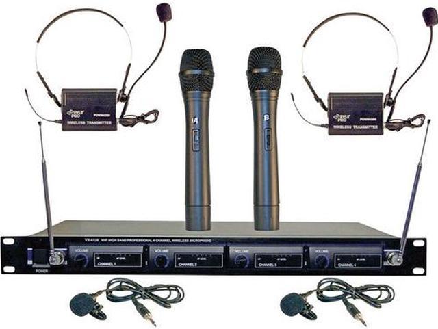 PylePro PDWM4300 4 Channel VHF Wireless Microphone System Kit with 2 Handheld 2 Belt Packs 2 Lavalier 2 Headset Mics Rack Mountable