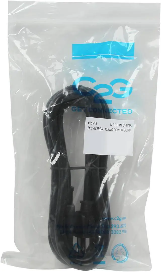 Alt view image 3 of 3 - C2G 25545 16 AWG Universal Power Cord (NEMA 5-15P to IEC320C13) TAA Compliant, Black (6 Feet, 1.82 Meters)
