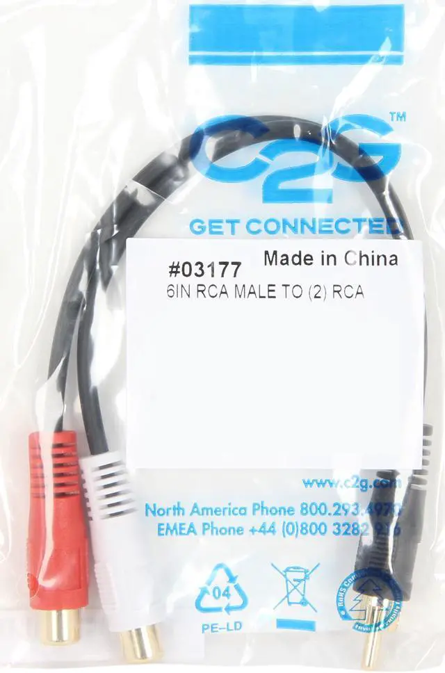 Alt view image 3 of 3 - C2G 03177 Value Series One RCA Mono Male to Two RCA Stereo Female Y-Cable, Black (6 Inches)